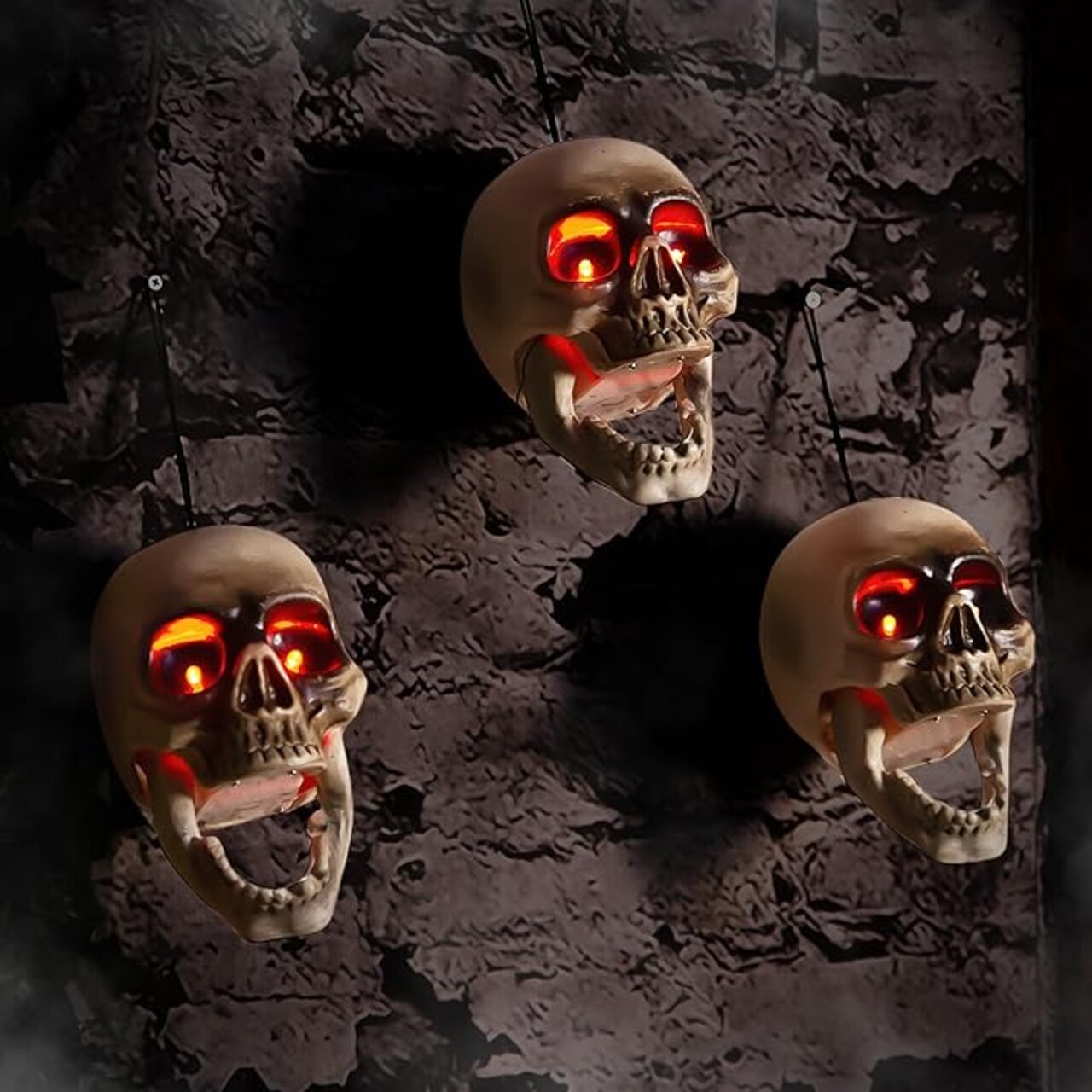 Heads Decorations - Animated Floating Skeleton with Sound Activated, Creepy Voice, Spooky Skull, Light Up Eyes, Scary Move Haunted Horror Prop for Indoor, Outdoor